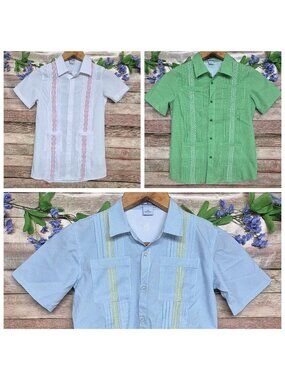 Lot of 3 BOYS Blue Quail Vented Shirts Guayabera Size 8 UPF 50 Fishing 4 Pockets